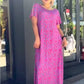 🔥50% discount🔥Diamond Neck Pink Purple Floral Print Dress