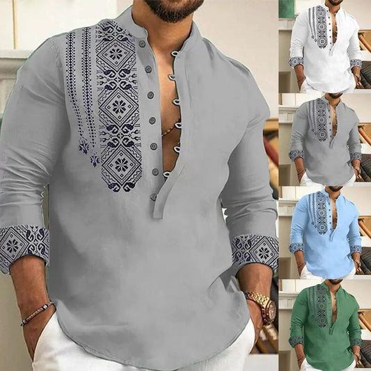 Long-sleeved Stand Collar Casual Shirt for Men