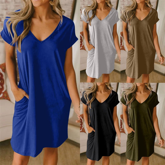 V-Neck T-Shirt Dress With Pockets