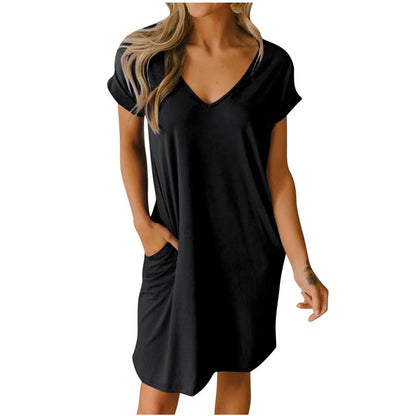 V-Neck T-Shirt Dress With Pockets