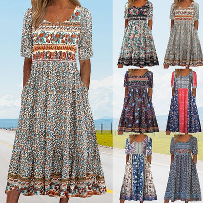 🌸Damska elegancka sukienka z nadrukiem w stylu boho