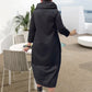 Drawstring Sweatshirt Dress with Patchwork Slit & Button