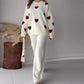 Heart Printed Sweatshirt & Sweatpants 2-Piece Set