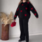 Heart Printed Sweatshirt & Sweatpants 2-Piece Set