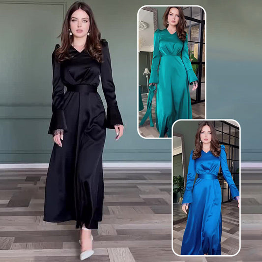 👗Elegancka damska sukienka maxi z paskiem w talii