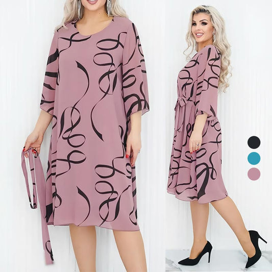 Elegancka luźna sukienka midi z marszczonymi rękawami