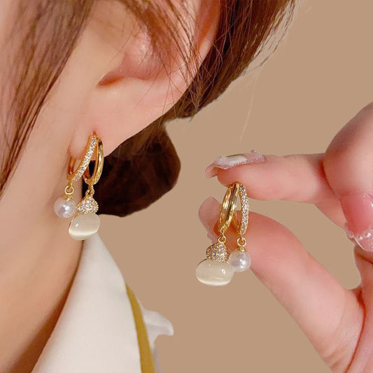 Artificial Pearl Jade Layered Earrings