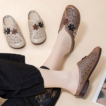 【EU 35-39】🌸Eleganckie damskie skórzane sandały z wyciętym kwiatowym wzorem