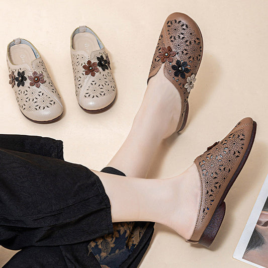 【EU 35-39】🌸Eleganckie damskie skórzane sandały z wyciętym kwiatowym wzorem