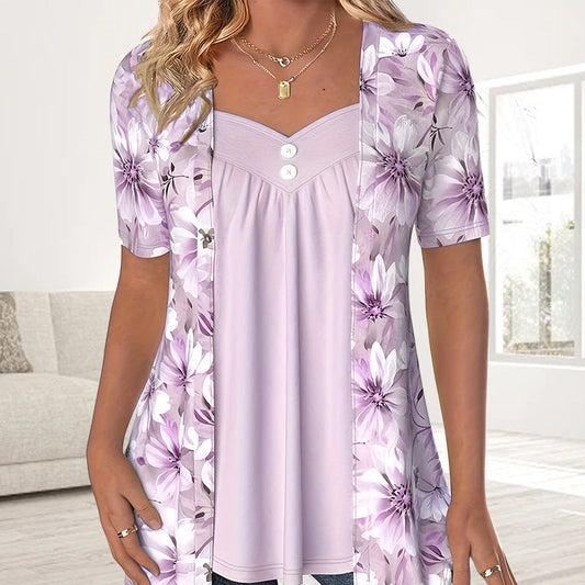 🔥👚Damski patchworkowy top w nieregularne kwiaty✨