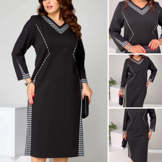 🌷Elegancka damska sukienka patchworkowa z dekoltem w serek