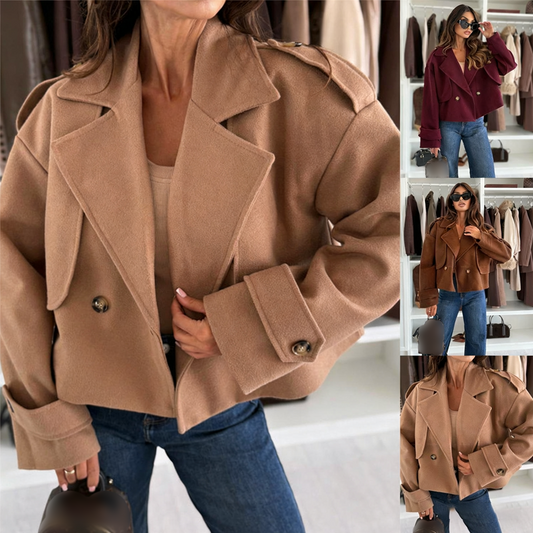 Women's Solid Color Warm Lapel Crop Jacket