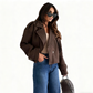 Women's Solid Color Warm Lapel Crop Jacket