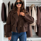 Women's Solid Color Warm Lapel Crop Jacket