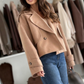 Women's Solid Color Warm Lapel Crop Jacket