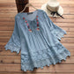 Women's cotton linen loose embroidered top