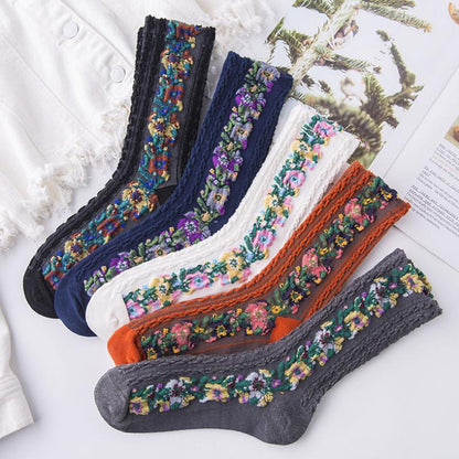 Vintage Embroidered Floral Socks (5 par)